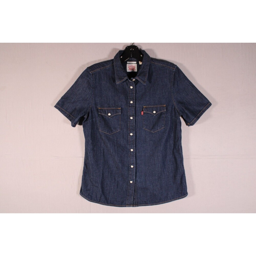 Levi's Women's Small Blue Denim Short Sleeve Snap Button Western Shirt Classic